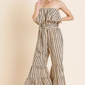 Umgee - Striped Strapless Ruffle Wide Leg Pants Jumpsuit with Waist

27” inseam
